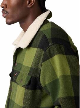 Giubbotto Levi's Trucker Plaid Sherpa a quadretti verde per uomo