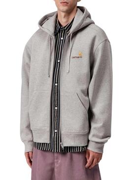 Felpa Carhartt American Script grigia con zip per uomo
