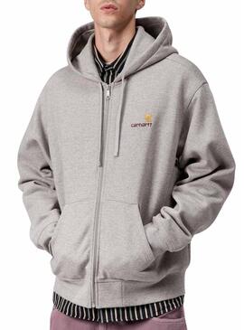 Felpa Carhartt American Script grigia con zip per uomo