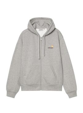 Felpa Carhartt American Script grigia con zip per uomo