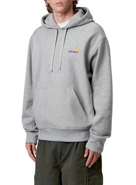 Felpa con cappuccio Carhartt Hooded American Script grigia scura per uomo