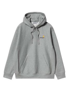 Felpa con cappuccio Carhartt Hooded American Script grigia scura per uomo