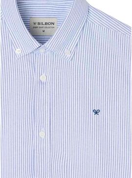 Camicia sportiva Silbon Oxford a righe blu per uomo