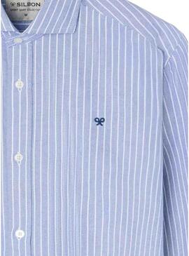 Camicia sportiva Silbon Oxford a righe blu per uomo