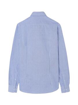 Camicia sportiva Silbon Oxford a righe blu per uomo