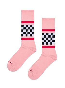 Calze Happy Socks a righe rosa a quadri per donna.