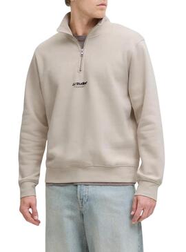 Felpa con zip Jack and Jones Soho beige per uomo