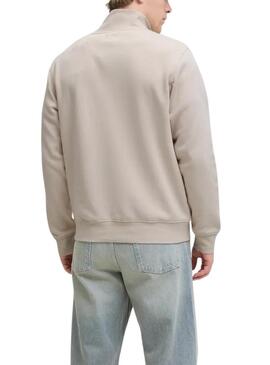 Felpa con zip Jack and Jones Soho beige per uomo