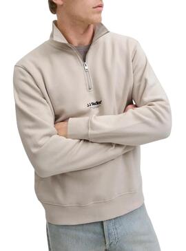 Felpa con zip Jack and Jones Soho beige per uomo