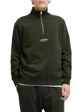 Felpa con zip Jack and Jones Soho verde per uomo
