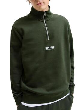 Felpa con zip Jack and Jones Soho verde per uomo
