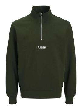 Felpa con zip Jack and Jones Soho verde per uomo