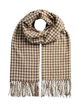 Sciarpa Pieces Fernanda a quadri color cammello per donna.