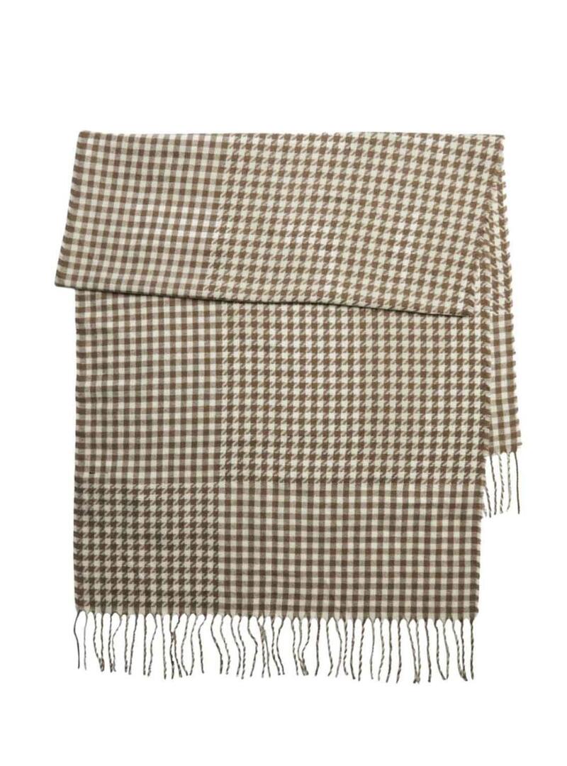 Sciarpa Pieces Fernanda a quadri color cammello per donna.