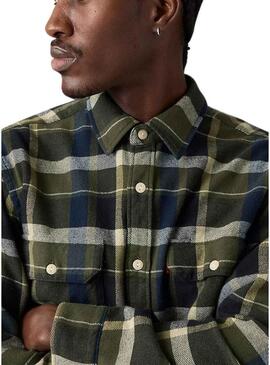 Camicia Levis Jackson Worker a quadri verde in flanella per uomo