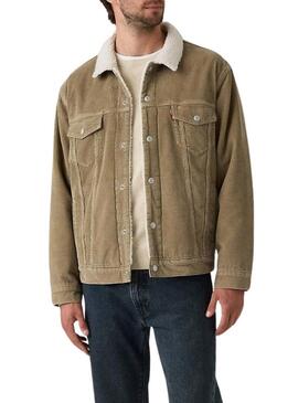 Giacca in velluto a coste Levis Sherpa color caramello rilassata per uomo