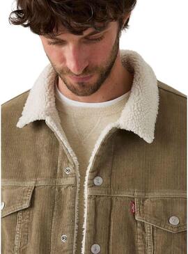 Giacca in velluto a coste Levis Sherpa color caramello rilassata per uomo