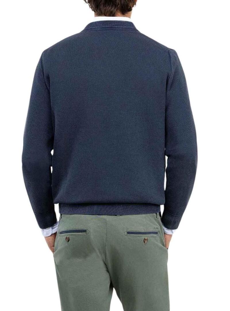 Maglia El Ganso Struttura Garment Dyed blu per uomo