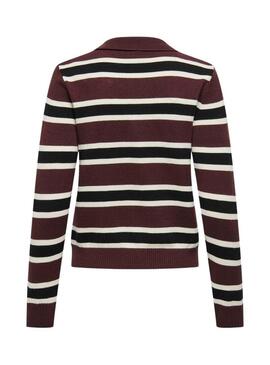 Polo Only London a righe bordeaux in maglia per donna.