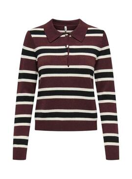 Polo Only London a righe bordeaux in maglia per donna.