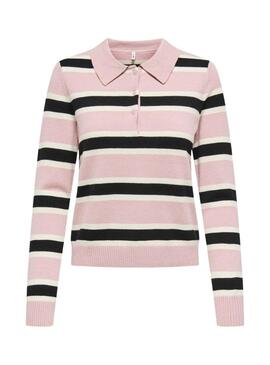 Polo Only London a righe rosa in maglia per donna.