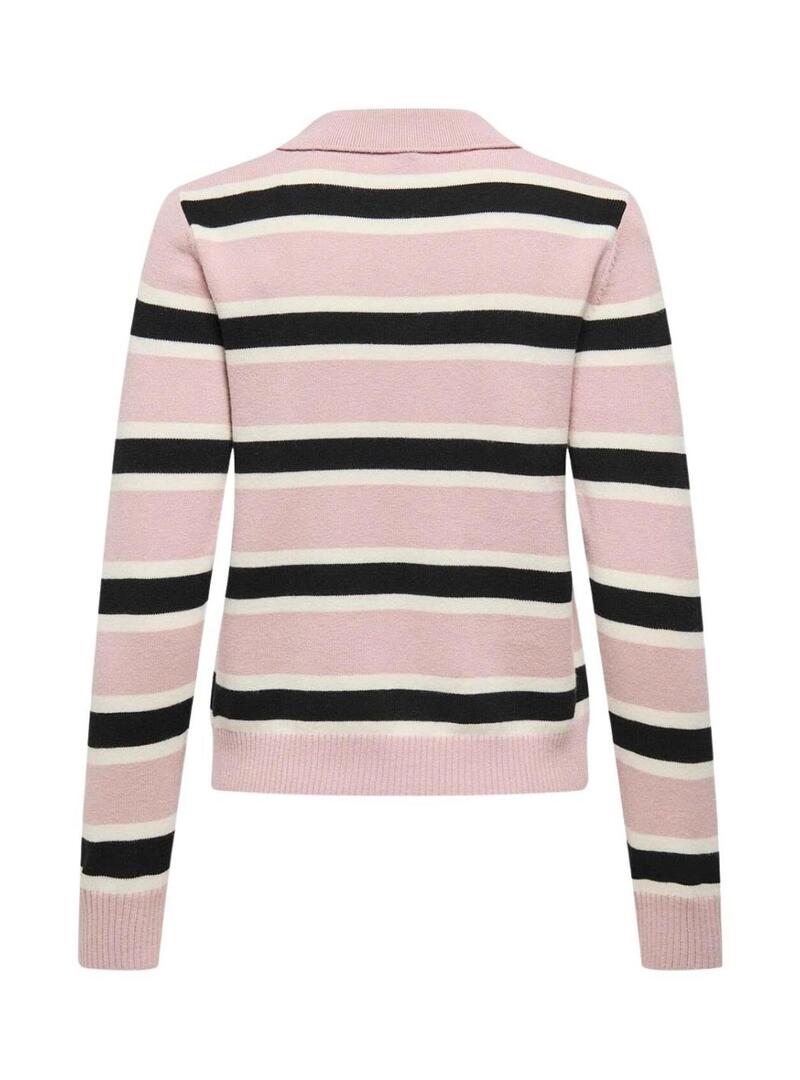 Polo Only London a righe rosa in maglia per donna.