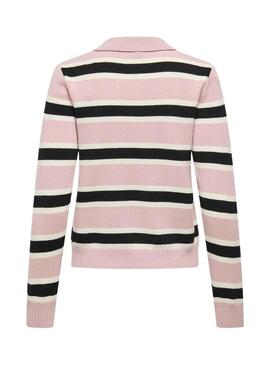 Polo Only London a righe rosa in maglia per donna.