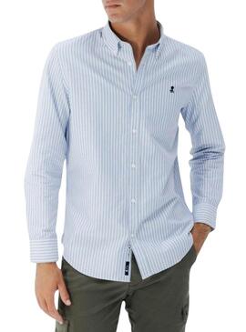 Camicia casual Oxford a righe blu per uomo