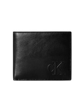 Portafoglio Calvin Klein Bold CK in pelle nera con portamonete per uomo.