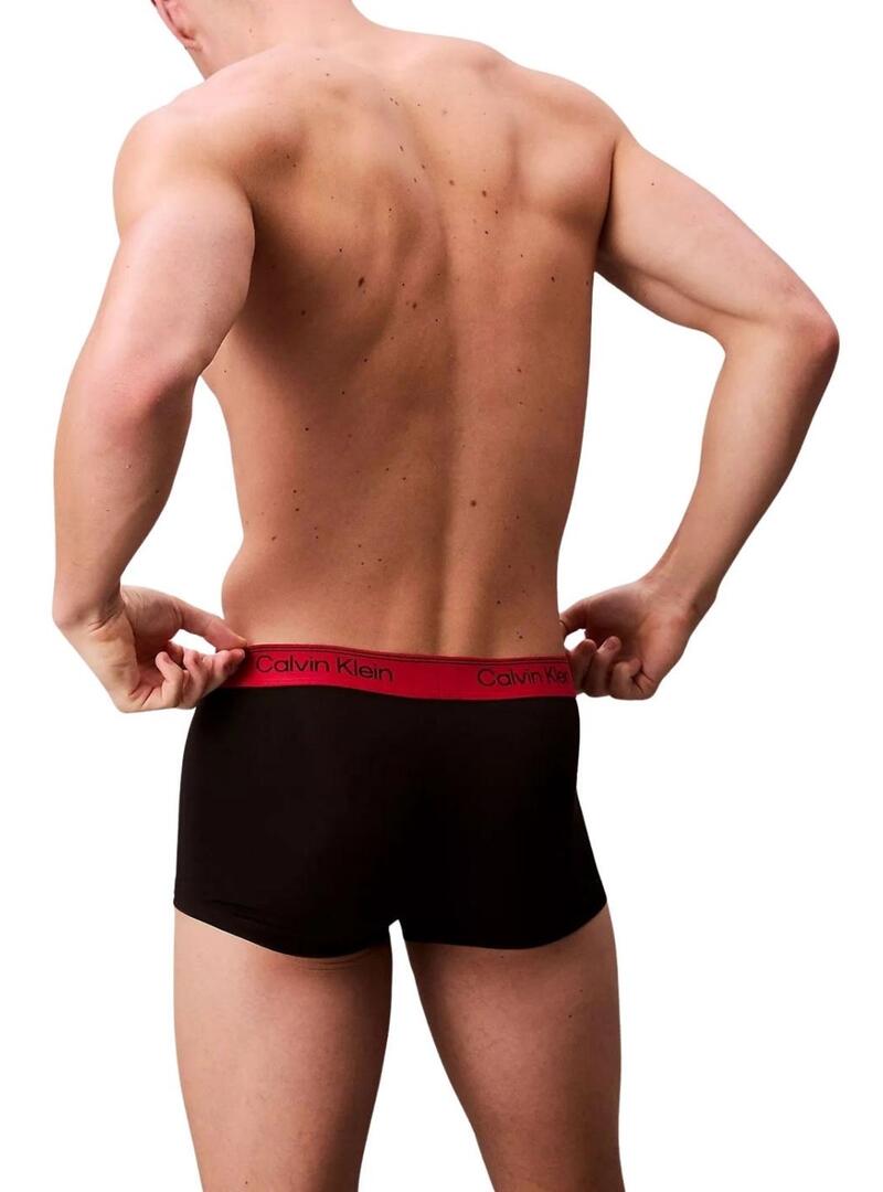 Confezione di 3 boxer Calvin Klein Jeans a vita bassa neri con colori vivaci per uomo.