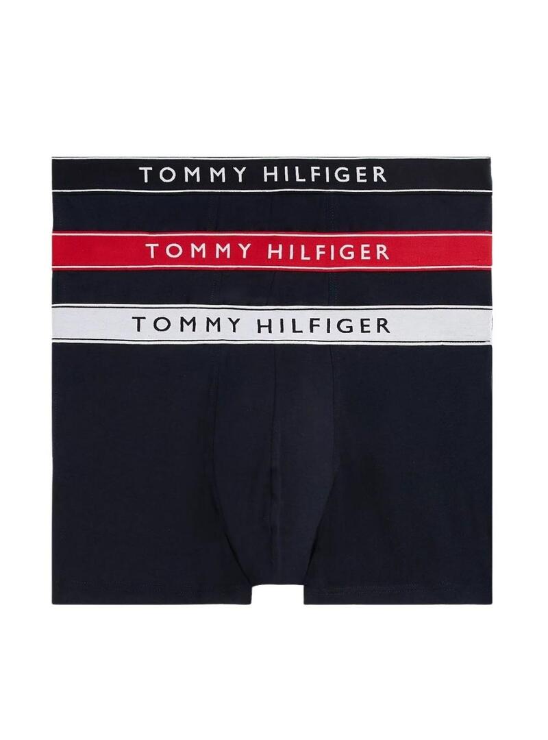 Confezione da 3 boxer Tommy Hilfiger Trunk con scritta marina per uomo.