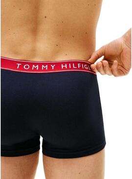Confezione da 3 boxer Tommy Hilfiger Trunk con scritta marina per uomo.