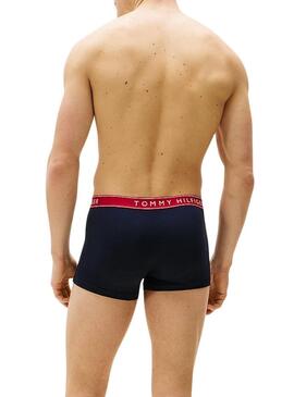 Confezione da 3 boxer Tommy Hilfiger Trunk con scritta marina per uomo.