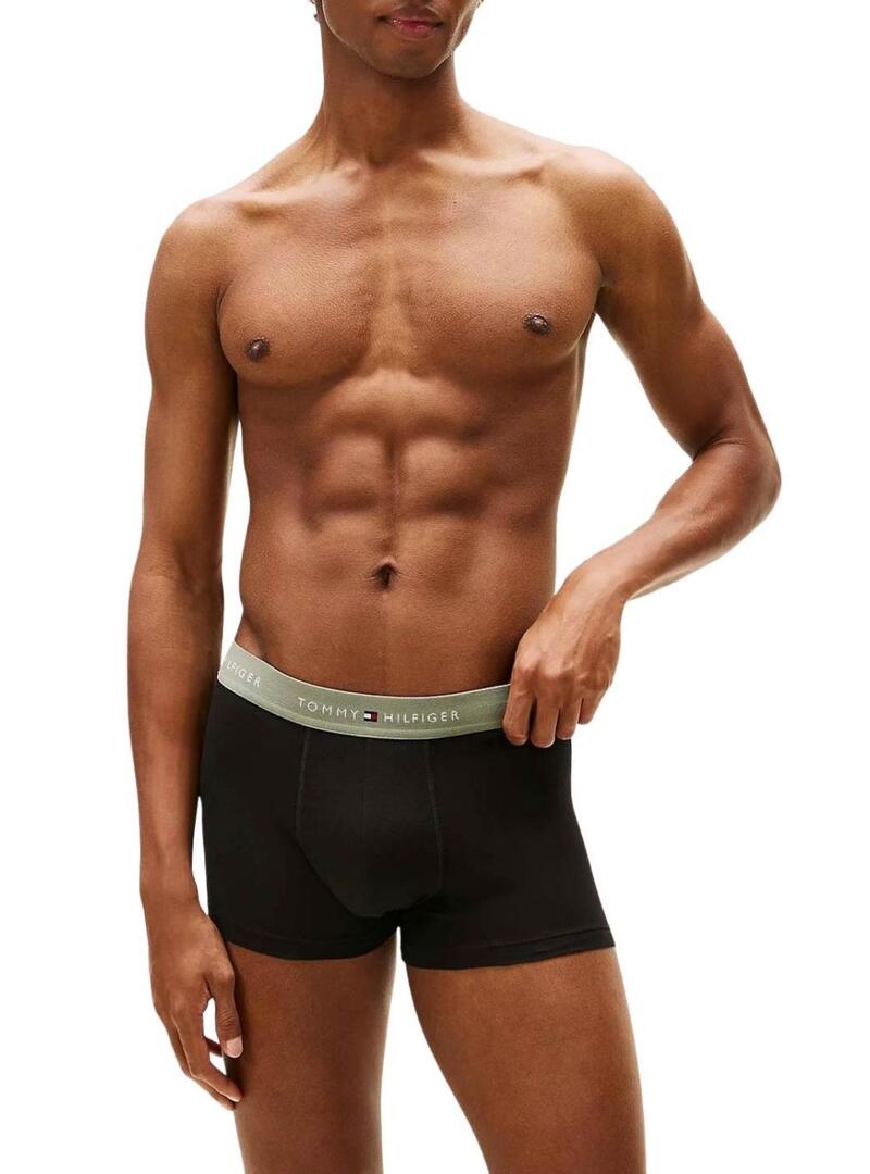 Confezione da 3 slip Tommy Hilfiger Trunk con logo nero in vita per uomo