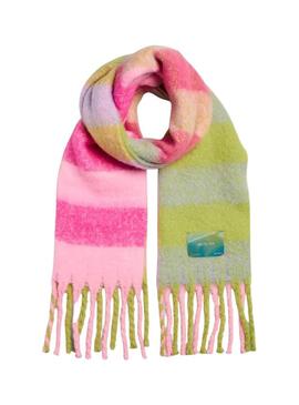 Sciarpa Pieces Jina Patch lunga righe rosa per donna.