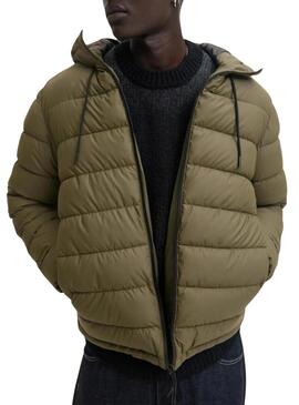 Giacca Jack and Jones in ecopelle verde imbottita per uomo