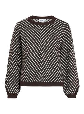 Maglia a righe marrone stampata Vila Vikhaia per donna.