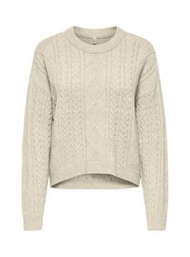 Maglia Only Katia intrecciata beige per donna