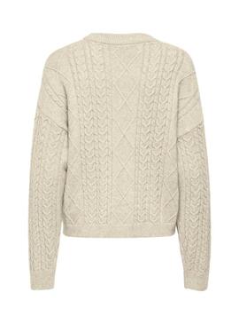 Maglia Only Katia intrecciata beige per donna