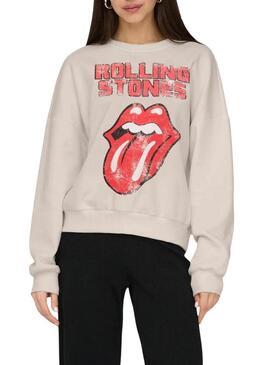 Felpa Only Rolling Stones beige per donna
