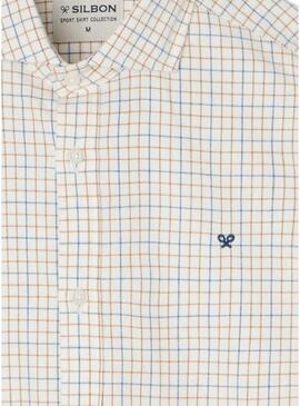 Camicia Silbon sport a quadri bicolore blu e senape per uomo