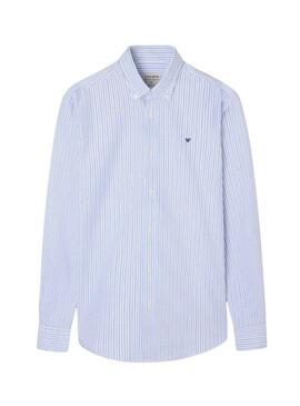 Camicia Silbon sport oxford a righe blu e verde per uomo