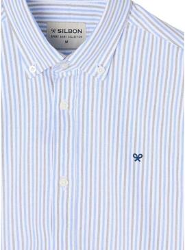 Camicia Silbon sport oxford a righe blu e verde per uomo