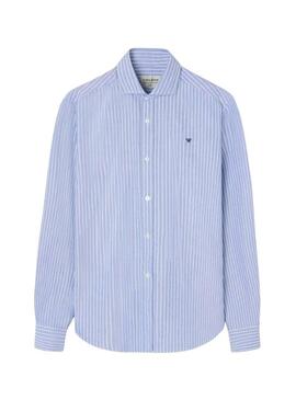 Camicia Silbon sport oxford riga sottile blu per uomo