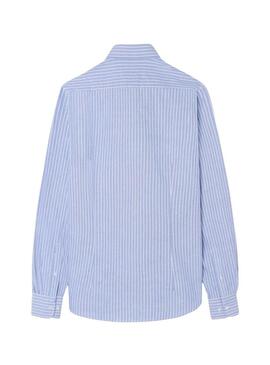 Camicia Silbon sport oxford riga sottile blu per uomo