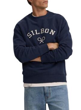 Felpa Silbon mezza pelle di media pelle blu marino per uomo