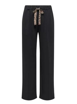 Pantaloni Only Alina in pizzo nero a leopardi per donna