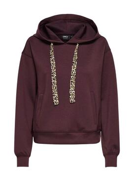 Felpa Only Alina con fiocchi leopardati bordeaux per donna.