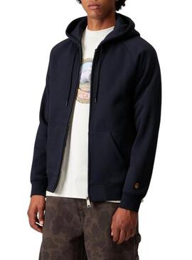 Felpa con cerniera Carhartt Chase con cappuccio blu marino per uomo.