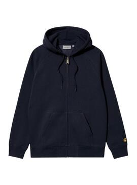 Felpa con cerniera Carhartt Chase con cappuccio blu marino per uomo.